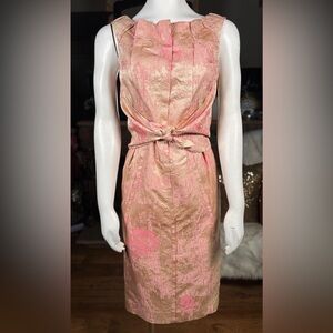Richard Chai Rose Gold Jacquard Silk Acetate Sheath Dress w/ Tie Front, Sz 4